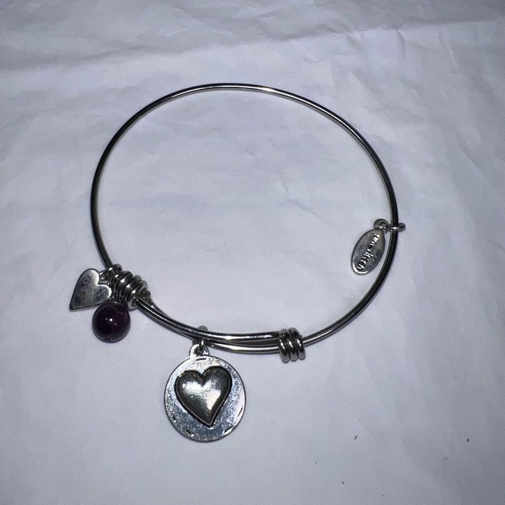 Unwritten Silver Tone Heart Charm Dangle Bangle Bracelet